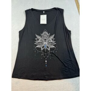 Women's Black Tank Top X-Large Lotus  Summer Comfy